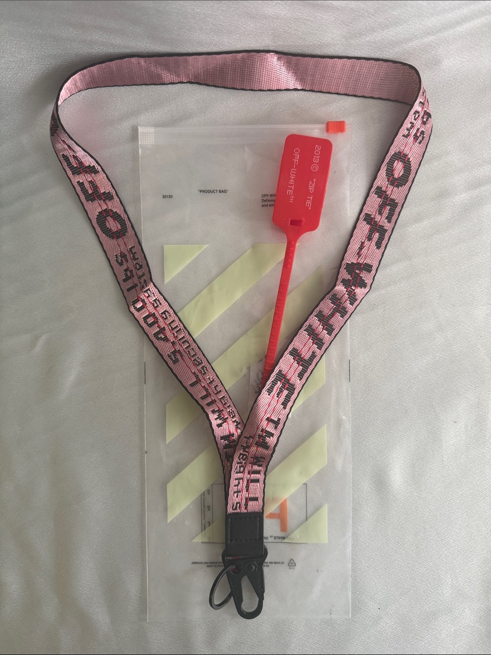 New! Off-White Pink Graphic Strap Key & Card Holder